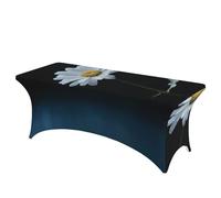 QMKFWT Single Daisy Flower Decorative Tablecloth Protector for Wedding, Banquet & Parties6FT Spandex Rectangle Tablecloths, Stretch Washable Table Cloth Wrinkle Free Patio Table Cover