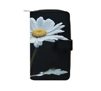 QMKFWT Single Daisy Flower Leather Wallet Long Checkbook Wallets Classic Bifold Ladies Clutch with ID Window