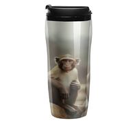 QMKFWT Sitting Monkey Coffee Cup Reusable Insulated Leakproof Travel Tumbler with Lid Double Wall Spill Proof Coffee Mug for Iced/Hot Coffee Gift for Mothers & Fathers
