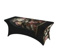 QMKFWT Skull in Glass Decorative Tablecloth Protector for Wedding, Banquet & Parties6FT Spandex Rectangle Tablecloths, Stretch Washable Table Cloth Wrinkle Free Patio Table Cover