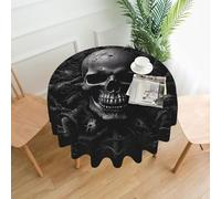 QMKFWT - Skull Pattern Round Tablecloth with Shelf - Dust Resistant Wrinkle Resistant Washable Polyester Table Cloth for Kitchen Dining Farmhouse Picnic Indoor Outdoor (Round