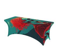 QMKFWT Skull Red Decorative Tablecloth Protector for Wedding, Banquet & Parties6FT Spandex Rectangle Tablecloths, Stretch Washable Table Cloth Wrinkle Free Patio Table Cover