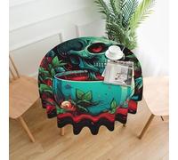 QMKFWT Skull Smoking Printed Round Tablecloth,Dust-Proof Wrinkle Resistant Table Cover Washable Polyester Table Cloth for Kitchen Dining Room Farmhouse Picnic Indoor Outdoor(Round 60 Inch)