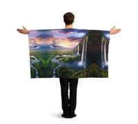 QMKFWT Sky and Waterfall Landscape Flag Cape with Sleeves for Adults, Wearable Flag Cloak Lightweight Body Flag Cloak Outfits Costume Accessories for Party Favors Celebrations