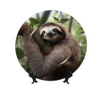 QMKFWT Sloth Animal Bone China Decorative Plate,6inï¼ˆ15cmï¼‰ Ceramic Decorative Plates with Display Stand,Ceramic Ornaments Art Porcelain Plate for Home Office Wall Decor Collections Plates