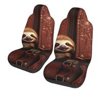QMKFWT Sloth On Zipper Printed 2 Pcs Automotive Seat Covers for Front with Elastic Straps Car Protector Seat Covers for Car SUV Truck