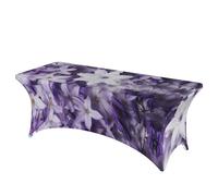 QMKFWT Small Purple Flower Decorative Tablecloth Protector for Wedding, Banquet & Parties6FT Spandex Rectangle Tablecloths, Stretch Washable Table Cloth Wrinkle Free Patio Table Cover