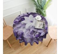 QMKFWT Small Purple Flower Printed Round Tablecloth,Dust-Proof Wrinkle Resistant Table Cover Washable Polyester Table Cloth for Kitchen Dining Room Farmhouse Picnic Indoor Outdoor(Round 60 Inch)