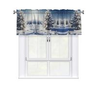 QMKFWT Snow Pine Tree Christmas Curtain Valance for Windows,Kitchen Window Curtains Blackout Drapes Window Treatments Decorative Rod Pocket Short Curtain for Living Room Bedroom,54" W x 18" L