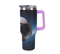 QMKFWT Soccer Ball Travel Coffee Mug Reusable Durable Stainless Steel Insulated Tumbler with Handle And Straw Leak Resistant Portable Thermal Cup Gifts for Men Women 40 Oz