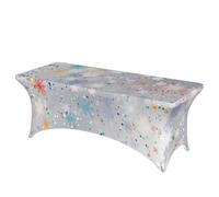 QMKFWT Soft Snowflakes Decorative Tablecloth Protector for Wedding, Banquet & Parties6FT Spandex Rectangle Tablecloths, Stretch Washable Table Cloth Wrinkle Free Patio Table Cover