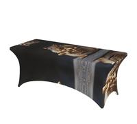 QMKFWT Squirrel and Peanut Decorative Tablecloth Protector for Wedding, Banquet & Parties6FT Spandex Rectangle Tablecloths, Stretch Washable Table Cloth Wrinkle Free Patio Table Cover