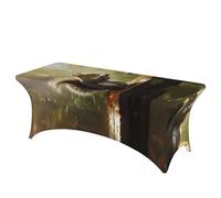 QMKFWT Squirrel Eats Nuts Decorative Tablecloth Protector for Wedding, Banquet & Parties6FT Spandex Rectangle Tablecloths, Stretch Washable Table Cloth Wrinkle Free Patio Table Cover