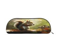 QMKFWT Squirrel Eats Nuts Pencil Pouch Leather,Small Pen Bags With Zipper For Pencils,Pens,Markers,Makeups,Change,Coins