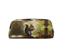 QMKFWT Squirrel Eats Nuts print Pencil Bag waterproof Zipper Pencil Case Leather Pen Box Cosmetic Bag For Office Pencil