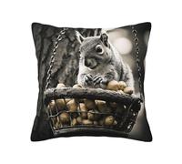 QMKFWT Squirrel in Basket Print Throw Pillow Covers Decorative Pillow Cover Square Cushion Cases Soft Cushion Cover Throw Sofa Pillow Case for Home Decor Living Room Bed Couch Car 12"x12"