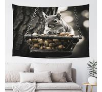 QMKFWT Squirrel in Basket Tapestry Aesthetic Wall Hanging Tapestries 60'' x 40'' Boho Tapestries Vertical Wall Art Decorative Funny Vintage Poster Flag Tapestry for Bedroom Living Room Decor