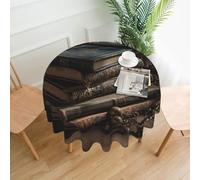 QMKFWT Stack of Old Books Printed Round Tablecloth,Dust-Proof Wrinkle Resistant Table Cover Washable Polyester Table Cloth for Kitchen Dining Room Farmhouse Picnic Indoor Outdoor(Round 60 Inch)