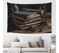 QMKFWT Stack of Old Books Tapestry Aesthetic Wall Hanging Tapestries 60'' x 40'' Boho Tapestries Vertical Wall Art Decorative Funny Vintage Poster Flag Tapestry for Bedroom Living Room Decor