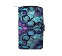 QMKFWT Stained Glass Pattern Leather Wallet Long Checkbook Wallets Classic Bifold Ladies Clutch with ID Window