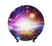 QMKFWT Star light Bone China Decorative Plate,8inï¼ˆ20cmï¼‰ Ceramic Decorative Plates with Display Stand,Ceramic Ornaments Art Porcelain Plate for Home Office Wall Decor Collections Plates