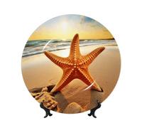 QMKFWT Starfish Bone China Decorative Plate,8inï¼ˆ20cmï¼‰ Ceramic Decorative Plates with Display Stand,Ceramic Ornaments Art Porcelain Plate for Home Office Wall Decor Collections Plates
