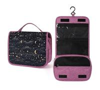 QMKFWT Stars And Moon on Dark Toiletry Bag Waterproof Makeup Bag with Hanging Hook Cosmetic Bags for Women Travel Essentials