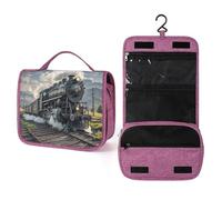 QMKFWT Steam Locomotive Train Toiletry Bag Waterproof Makeup Bag with Hanging Hook Cosmetic Bags for Women Travel Essentials
