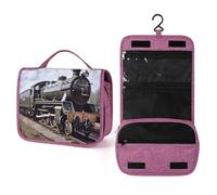 QMKFWT Steam Locomotive Train Toiletry Bag Waterproof Makeup Bag with Hanging Hook Cosmetic Bags for Women Travel Essentials