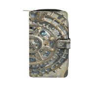 QMKFWT Steampunk Mechanical Gears Leather Wallet Long Checkbook Wallets Classic Bifold Ladies Clutch with ID Window