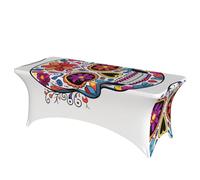 QMKFWT Sugar Skull Decorative Tablecloth Protector for Wedding, Banquet & Parties6FT Spandex Rectangle Tablecloths, Stretch Washable Table Cloth Wrinkle Free Patio Table Cover