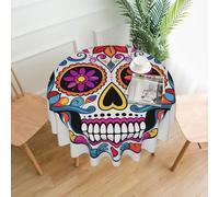 QMKFWT Sugar Skull Printed Round Tablecloth,Dust-Proof Wrinkle Resistant Table Cover Washable Polyester Table Cloth for Kitchen Dining Room Farmhouse Picnic Indoor Outdoor(Round 60 Inch)