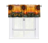 QMKFWT Sunflower with Sunset Curtain Valance for Windows,Kitchen Window Curtains Blackout Drapes Window Treatments Decorative Rod Pocket Short Curtain for Living Room Bedroom,54" W x 18" L