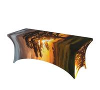 QMKFWT Sunrise on Big Tree Decorative Tablecloth Protector for Wedding, Banquet & Parties6FT Spandex Rectangle Tablecloths, Stretch Washable Table Cloth Wrinkle Free Patio Table Cover