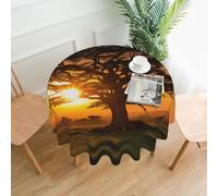 QMKFWT Sunrise On Big Tree Printed Round Tablecloth,Dust-Proof Wrinkle Resistant Table Cover Washable Polyester Table Cloth for Kitchen Dining Room Farmhouse Picnic Indoor Outdoor(Round 60 Inch)