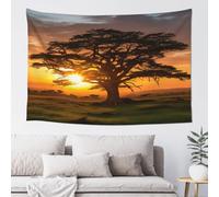 QMKFWT Sunrise on Big Tree Tapestry Aesthetic Wall Hanging Tapestries 60'' x 40'' Boho Tapestries Vertical Wall Art Decorative Funny Vintage Poster Flag Tapestry for Bedroom Living Room Decor