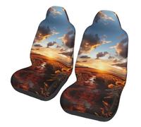QMKFWT Sunset Over Sunflower Field Printed 2 Pcs Automotive Seat Covers for Front with Elastic Straps Car Protector Seat Covers for Car SUV Truck