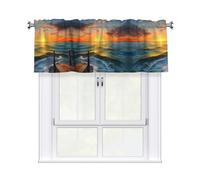 QMKFWT Sunset Sea Curtain Valance for Windows,Kitchen Window Curtains Blackout Drapes Window Treatments Decorative Rod Pocket Short Curtain for Living Room Bedroom,54" W x 18" L