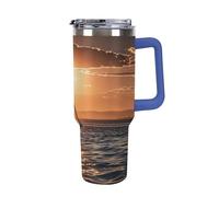 QMKFWT Sunset Seascape Sailboat Floating Travel Coffee Mug Reusable Durable Stainless Steel Insulated Tumbler with Handle And Straw Leak Resistant Portable Thermal Cup Gifts for Men Women 40 Oz