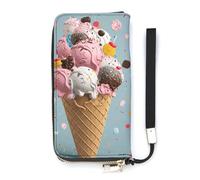 QMKFWT Sweet Ice Cream Wallet Large Capacity Clutch Cash PursePU Leather Long Zipper Pouch Wallet Unisex, white, 20x10.5cm, Wallet