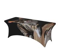 QMKFWT Tabby Cat Decorative Tablecloth Protector for Wedding, Banquet & Parties6FT Spandex Rectangle Tablecloths, Stretch Washable Table Cloth Wrinkle Free Patio Table Cover