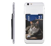 QMKFWT Tabby Cat Phone Wallet, Stick On Card Holder for Back of Phone Case - Leather Cell Phone Card Wallet Sleeve Adhesive Phone Pocket - Compatible with Most Cell Phones