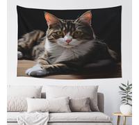 QMKFWT Tabby Cat Tapestry Aesthetic Wall Hanging Tapestries 60'' x 40'' Boho Tapestries Vertical Wall Art Decorative Funny Vintage Poster Flag Tapestry for Bedroom Living Room Decor