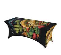 QMKFWT Tacos Decorative Tablecloth Protector for Wedding, Banquet & Parties6FT Spandex Rectangle Tablecloths, Stretch Washable Table Cloth Wrinkle Free Patio Table Cover