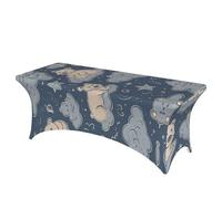 QMKFWT Teddy Bear Decorative Tablecloth Protector for Wedding, Banquet & Parties6FT Spandex Rectangle Tablecloths, Stretch Washable Table Cloth Wrinkle Free Patio Table Cover