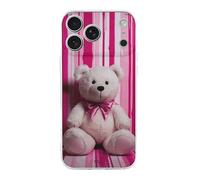 QMKFWT Teddy Bear Peach Rose Phone Case for Phone 17, TPU Anti-Yellowing Scratch Resistant, Slim Shockproof Cover with Precise Cutouts, Supports Wireless Charging Phone Case for Phone 17
