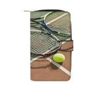 QMKFWT Tennis Racquets And Tennis Balls Leather Wallet Long Checkbook Wallets Classic Bifold Ladies Clutch with ID Window