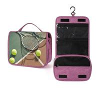 QMKFWT Tennis Racquets And Tennis Balls Toiletry Bag Waterproof Makeup Bag with Hanging Hook Cosmetic Bags for Women Travel Essentials