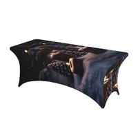 QMKFWT There is Snow on the Candle Decorative Tablecloth Protector for Wedding, Banquet & Parties6FT Spandex Rectangle Tablecloths, Stretch Washable Table Cloth Wrinkle Free Patio Table Cover