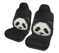 QMKFWT Three Lines Panda Head Printed 2 Pcs Automotive Seat Covers for Front with Elastic Straps Car Protector Seat Covers for Car SUV Truck